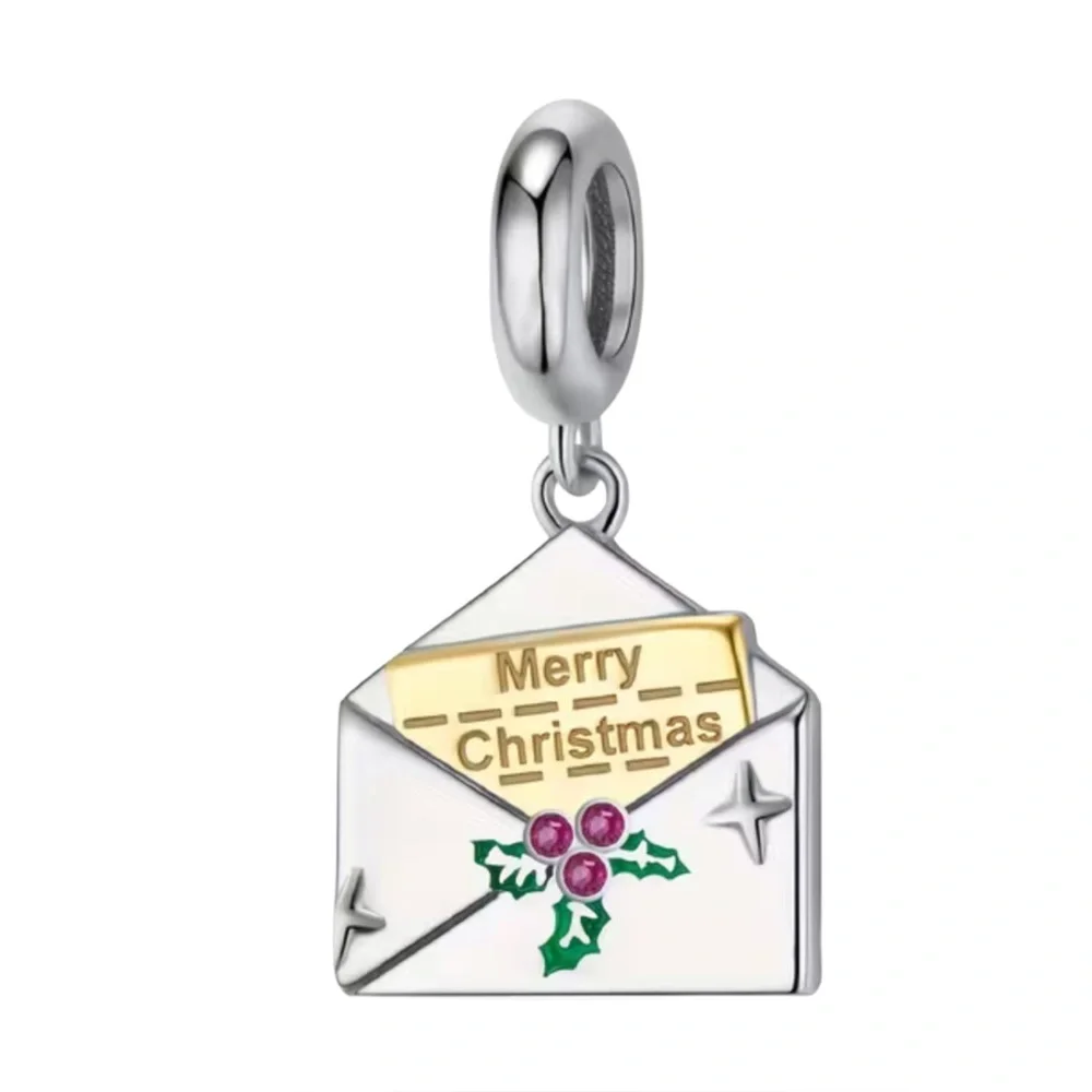 Silver & Gold Merry Christmas Envelope Charm - White, Green, Pink